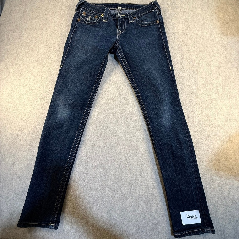True Religion Skinny Jeans Womens 28 Dark Wash Low Rise‎ Flap Pocket Denim